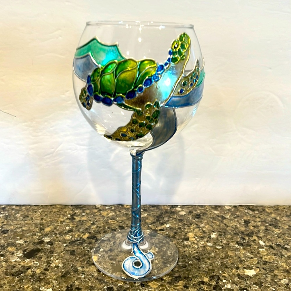 Handpainted Sea Turtle Wine Glass